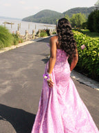 Digital Lavender Sequin Prom Dress Mermaid Gown Sweetheart Neckline High Slit
