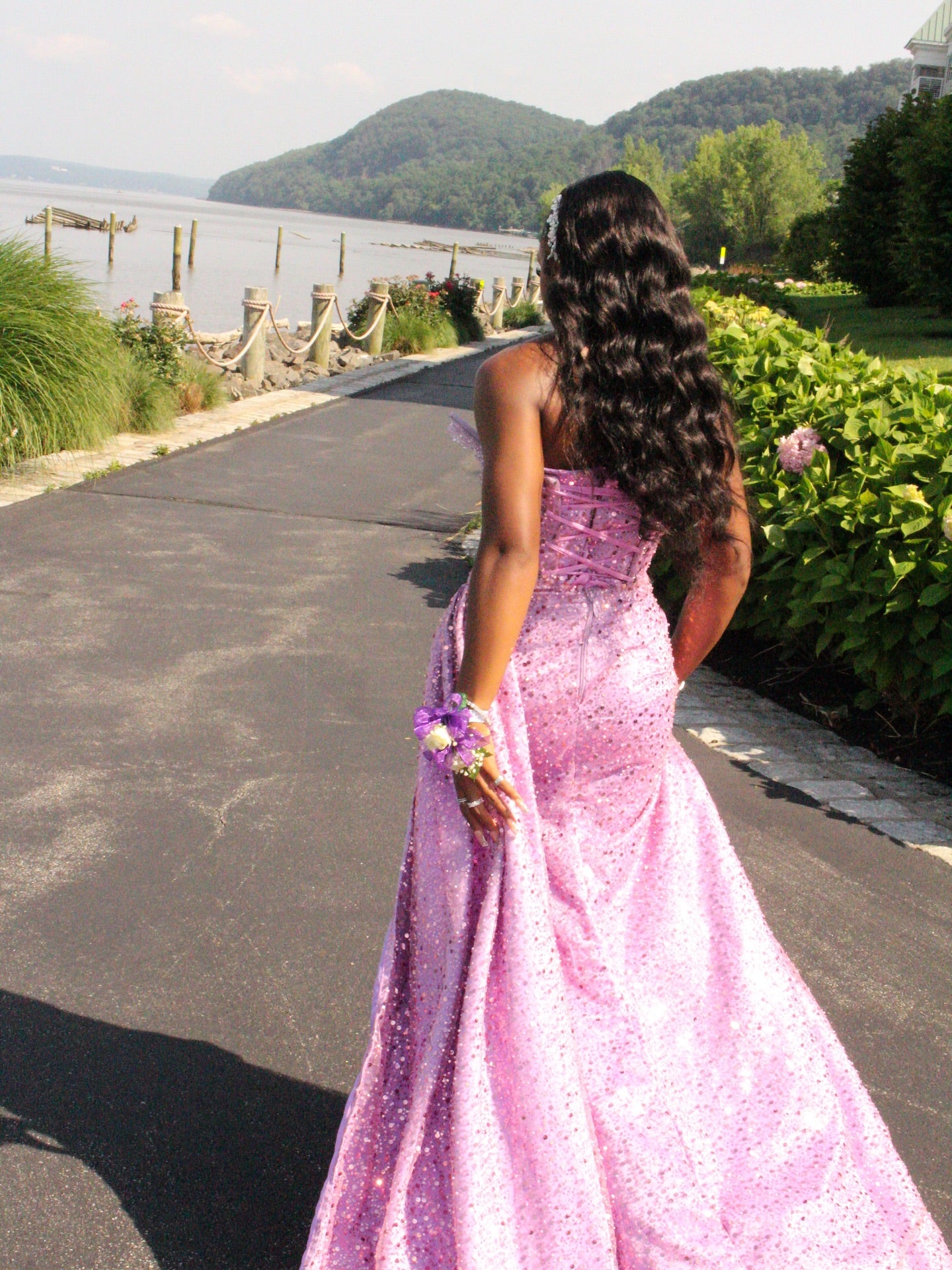 Digital Lavender Sequin Prom Dress Mermaid Gown Sweetheart Neckline High Slit