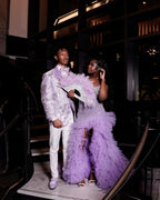 Lavender Purple Crystal Mermaid Gown Sweetheart Neckline And Feather Sleeves