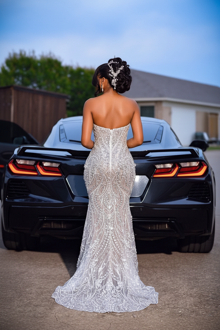 Diamond Dream 2026 Silver Crystal Pearl Beaded Mermaid Gown Sweetheart Neckline