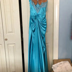 Robe de soirée sirène en satin bleu simple à fines bretelles spaghetti Robe de bal formelle Y8404