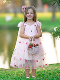 Pink Tulle Knee Length Strawberry Embroidery Flower Girl Dress