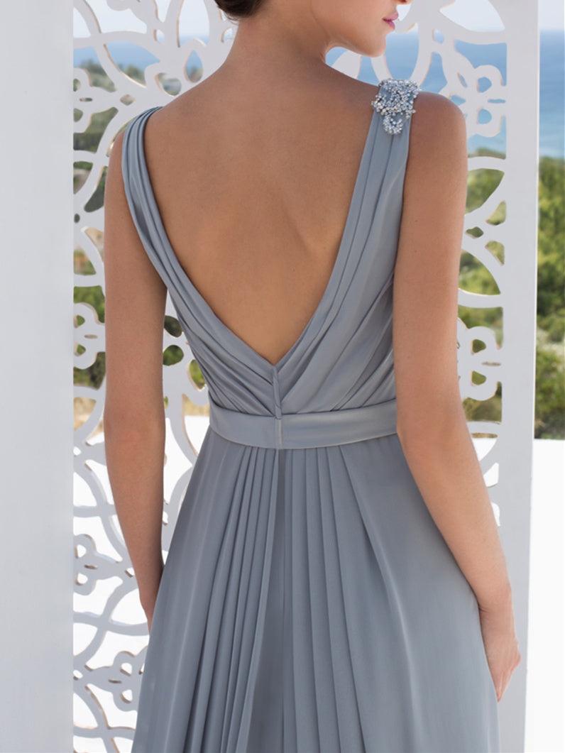 V Neck Floor Length A Line Mother Of The Bride Dress With Princess Silhouette