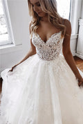 Modern Lace Appliques A Line Wedding Dress With Spaghetti Straps