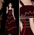 Vestido de Noite Vermelho Veludo Chic em Corte A Y4511