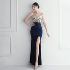 Korean Velvet Sequined Annual Party Long Evening Dress – Social Glamour