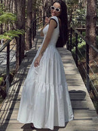 TARUXY Slim Retro Long Dress For Women 2024 Summer Short Sleeve High Waist Dresses Lady Party Elegant Evening Dress Maxi Femme