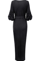 Vestido de noche sexy con cuello en V y parches lisos (3 colores) 