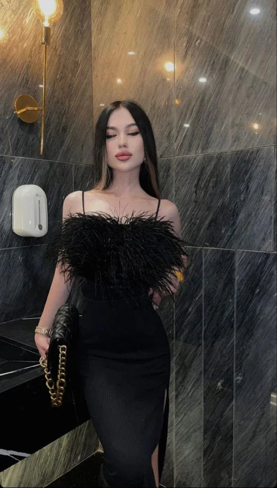 فستان سهرة أسود طويل أنيق مع فتحة فستان سهرة أسود Y6419