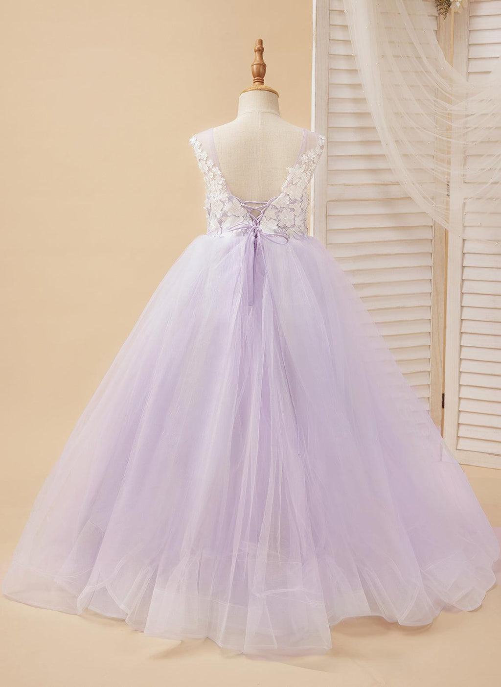 Elegant Sleeveless Lace And Tulle Princess Flower Girl Dress Floor Length