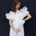 One-shoulder wrinkle perspective tulle pregnant women off-the-shoulder short-sleeved pregnant women photo evening dress