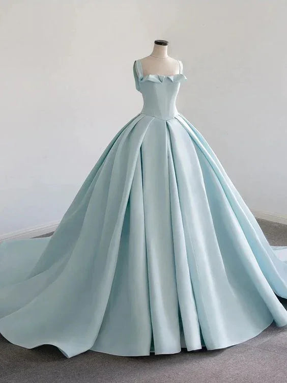 Abito lungo da ballo in raso blu, vestito blu per sedicesimo compleanno Y392