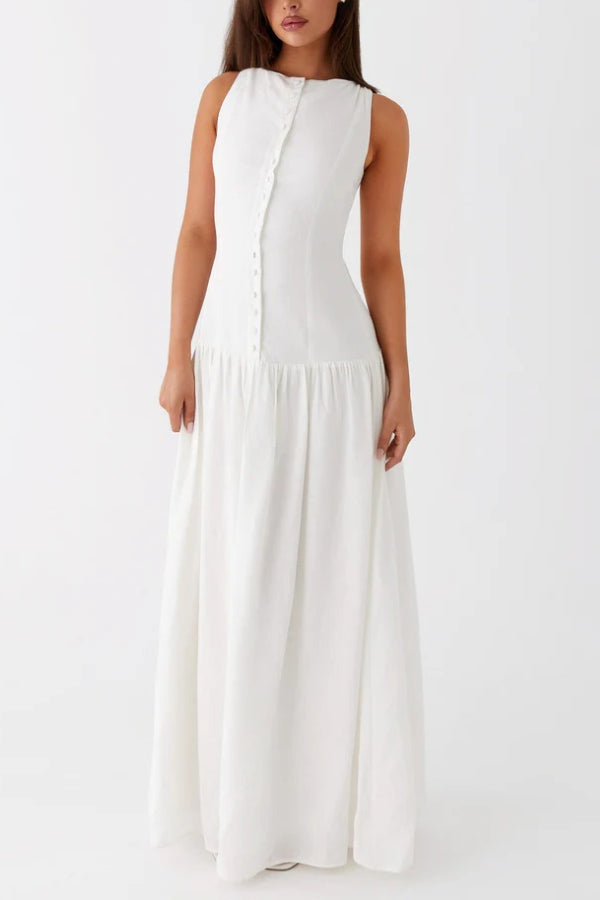 Unforgettable Evening – Maxikleid aus Leinenmischung mit Knopfleiste und tiefer Taille 