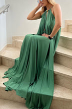 Abito Midi a Linea A con Scollo a Fascia Dorato Distintivo da Dea Greca