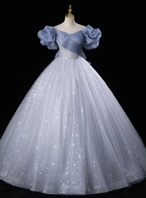 Süßes blaues Tüllkleid mit Pailletten Abendkleid Feenballkleid Y7679