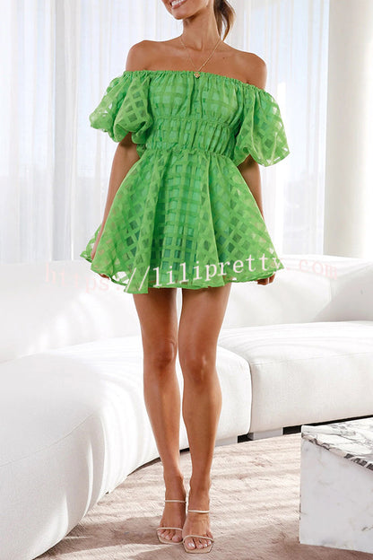 Barbie Night Square – Minikleid aus gemustertem Stoff mit Puffärmeln und elastischer Taille 