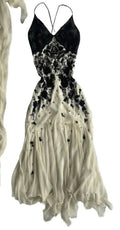 Abito da sera lungo in chiffon nero con pizzo e spalline sottili stile champagne Y7480