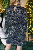 City Lights Sequin Velvet Long Sleeve Shift Mini Dress