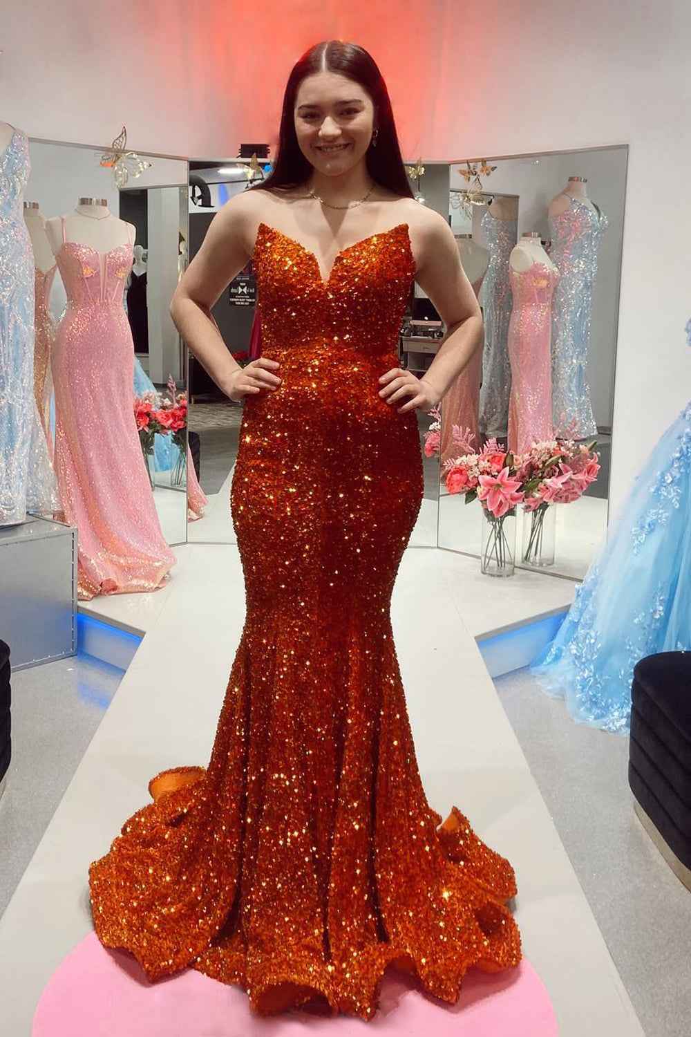 Sparkly Gold Sequin Strapless Sweetheart Mermaid Prom Dress