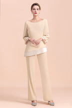 BMbridal Chic Round-Neck Champagne Chiffon Mother of Bride Jumpsuit Online