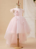 Princess Sleeveless Tulle Flower Girl Dress With Beading And Feather Bow