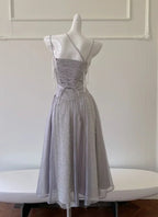 Vestido de Festa Roxo Elegante com Lantejoulas, Tule, Contas e Borlas, Modelo Linha A, Vestido de Noite Y8586