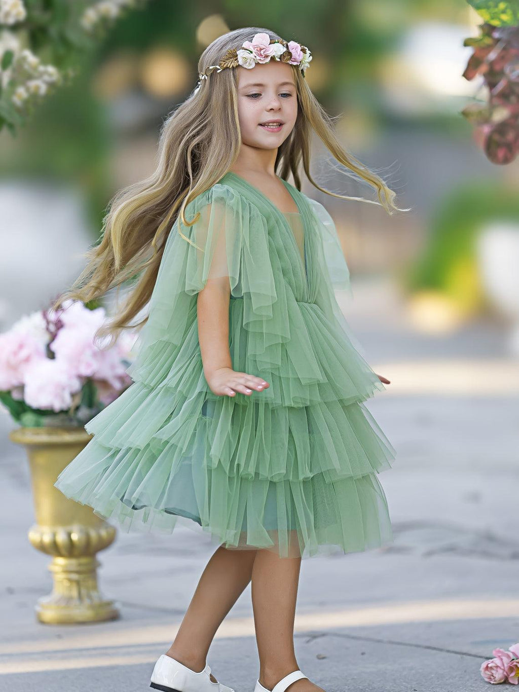 Elegant Ivory Tulle Fairy Flower Girl Dress For Toddler Girls
