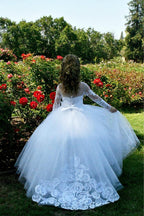 BMbridal Long Sleeves Tulle Lace Flower Girl Dress On Sale