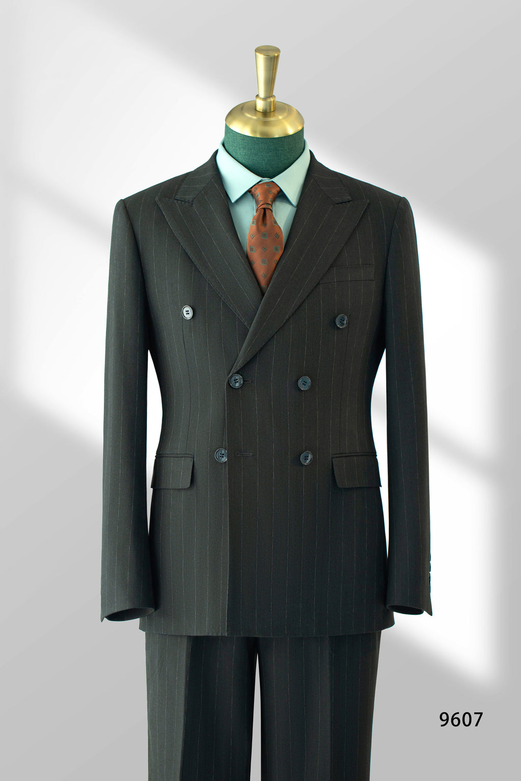 Costume en laine à rayures de craie anthracite double boutonnage pour mariage formel et affaires