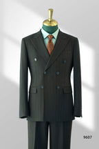 Costume en laine à rayures de craie anthracite double boutonnage pour mariage formel et affaires