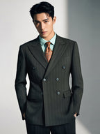 Costume en laine à rayures de craie anthracite double boutonnage pour mariage formel et affaires