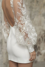 Charmeuse Lace Long Sleeves V Neck Wedding Dress Gown