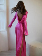 TARUXY Satin Side Slit Kleid Frauen Elegante Party Lose Backless Lange Kleider Für Lady Club Solide Temperament Abendkleid Femme 