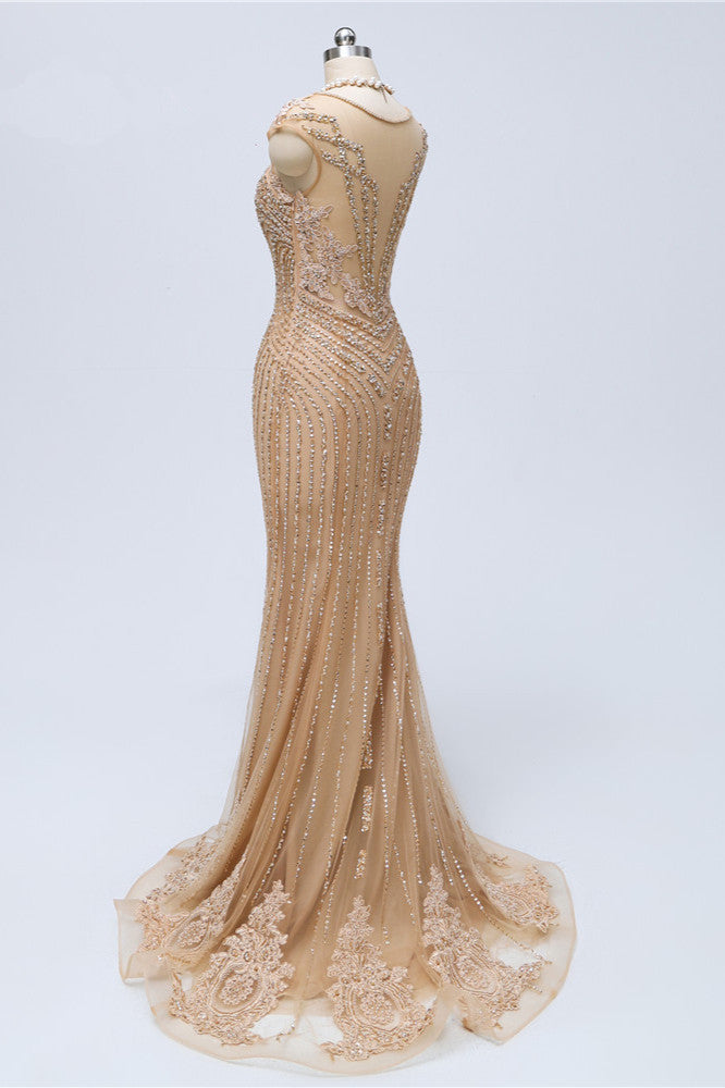 BMbridal Chic V Neck Sleeveless Mermaid Prom Dress With Beading And Appliques