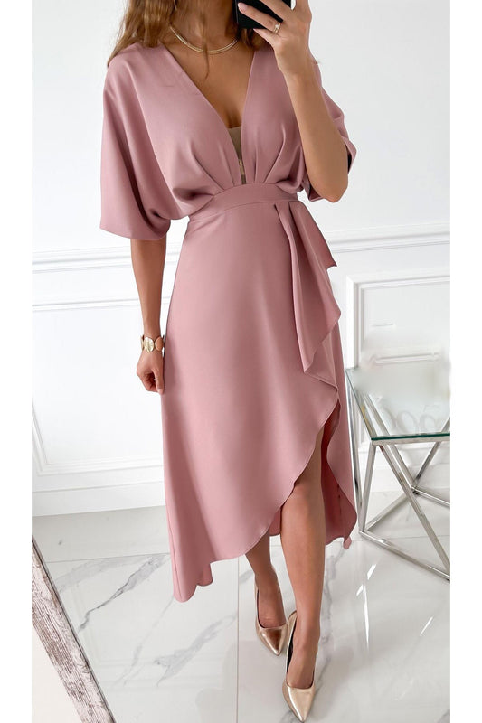 Single Tonight – Midikleid mit Dolman-Ärmeln, gerüschtem Saum und Schlitz 