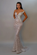 Sequin Strapless Mermaid Prom Dress With Pleated Train Custom Size And Color