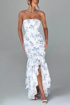 Vestido Maxi Sexy de Alças Caídas, Ajustado ao Corpo e Bainha Irregular