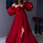 Oversized skirt fluffy soft yarn stitching maternity wear, sweetheart collar maternity party dress