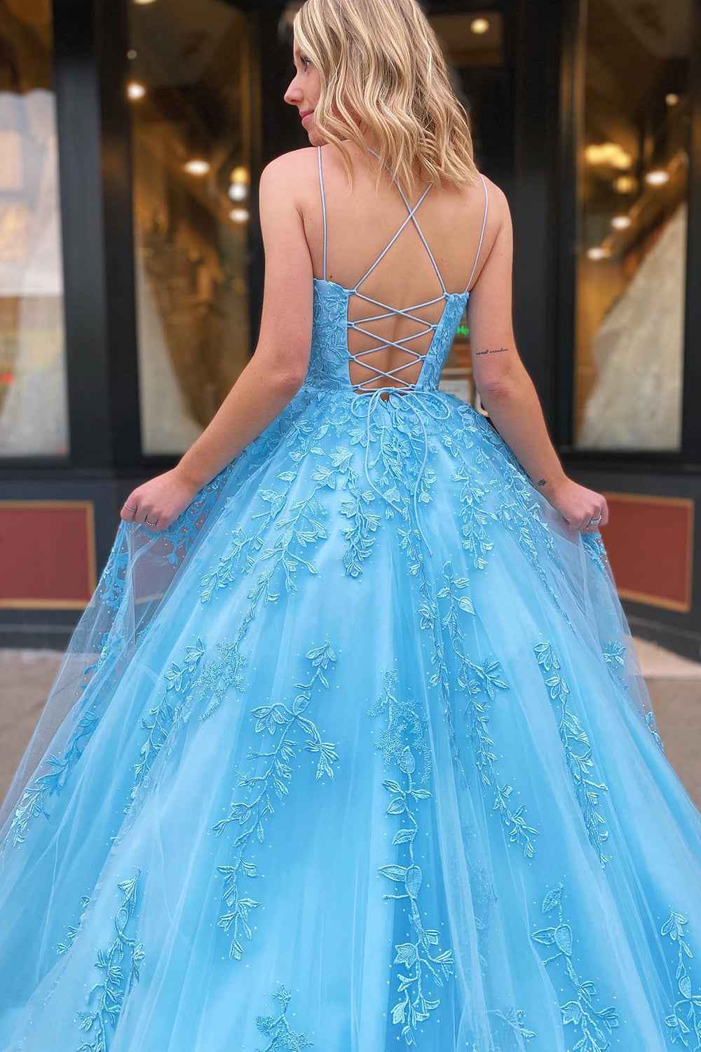 Princess Yellow Spaghetti Straps Prom Dress For Weddings And Evening Parties