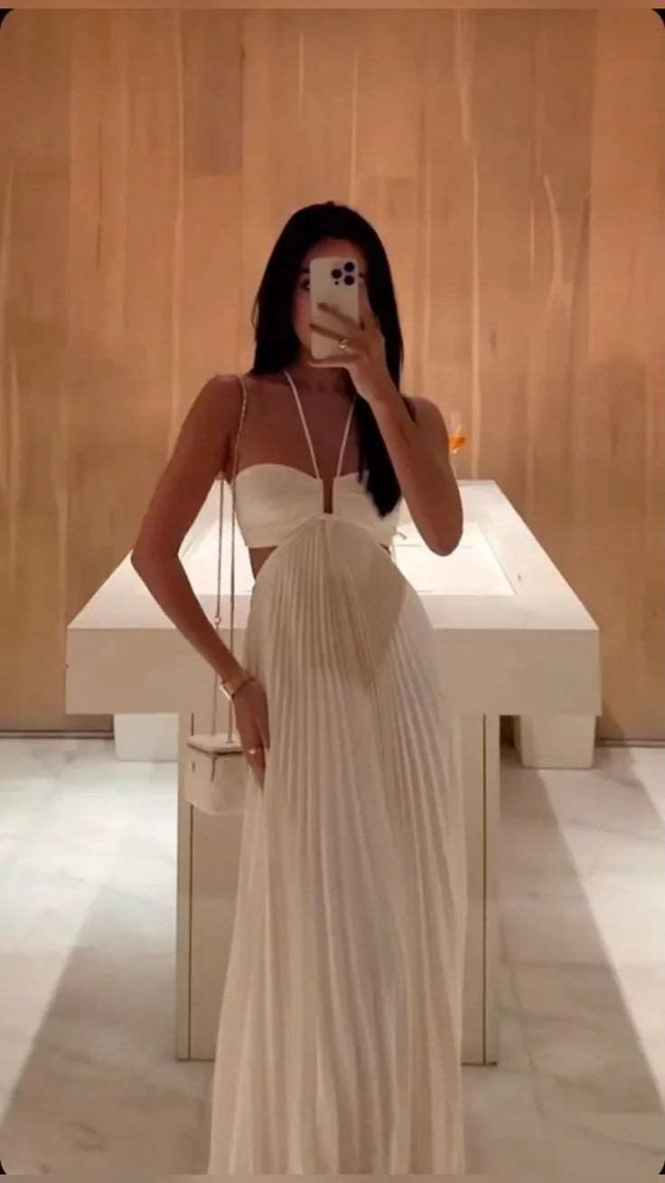 فستان سهرة أبيض طويل مكشكش أنيق للحفلات Y7601