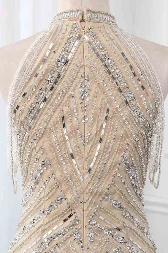 BMbridal Gorgeous High Neck Sleeveless Mermaid Prom Dress With Rhinestones