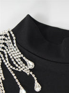 Lange Ärmel, schmaler Rücken, gekreuzte Schlitze an den Seiten, mit Quasten, hoher Halsausschnitt, Abendkleider, Midi-Kleider 