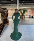 Beaded Pleated Mermaid Prom Dress With High Neck Long Sleeves Custom Colors