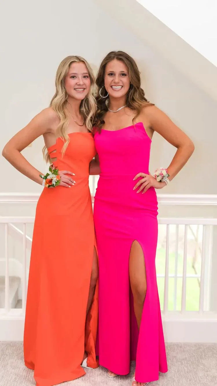 Vestido longo elegante de laranja para baile com racha, vestido de noite rosa vivo Y2020