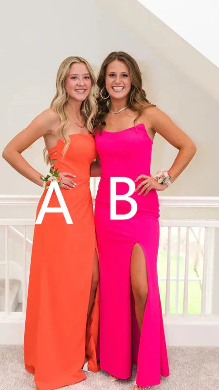 Vestido longo elegante de laranja para baile com racha, vestido de noite rosa vivo Y2020