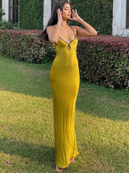 Ärmellose Slips Rückenfrei Patchwork Schnürung Cut Out Elegantes Sexy Maxi-Abschlussballkleid 2024 Damenmode Strandparty-Outfit 