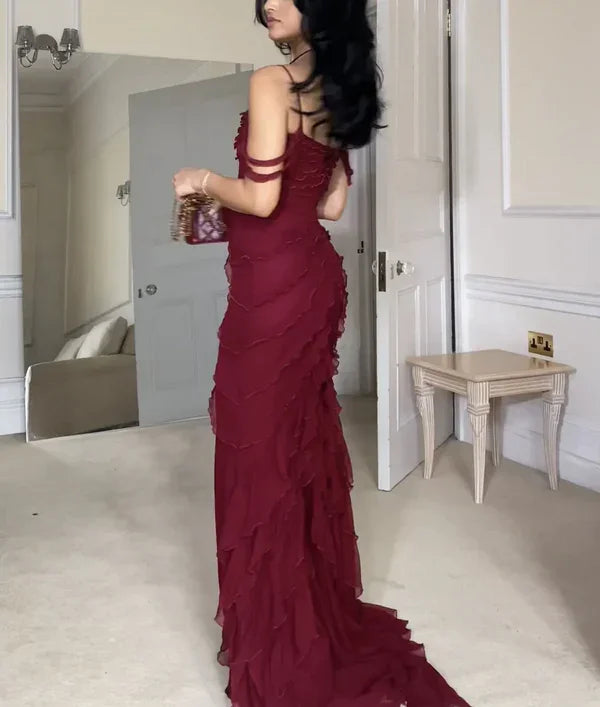 Vestido de Baile Longo de Chiffon com Fenda Sedutora Estilo Sereia Vestido de Festa Y7547