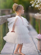 Elegant Ivory Tulle Fairy Flower Girl Dress For Toddler Girls
