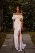 Off The Shoulder Sleeveless Long Mermaid Prom Dress With Pleated Split