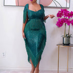 Abendkleid Pailletten Quasten Slim Fit Sexy Brautjungfernkleid Damen 